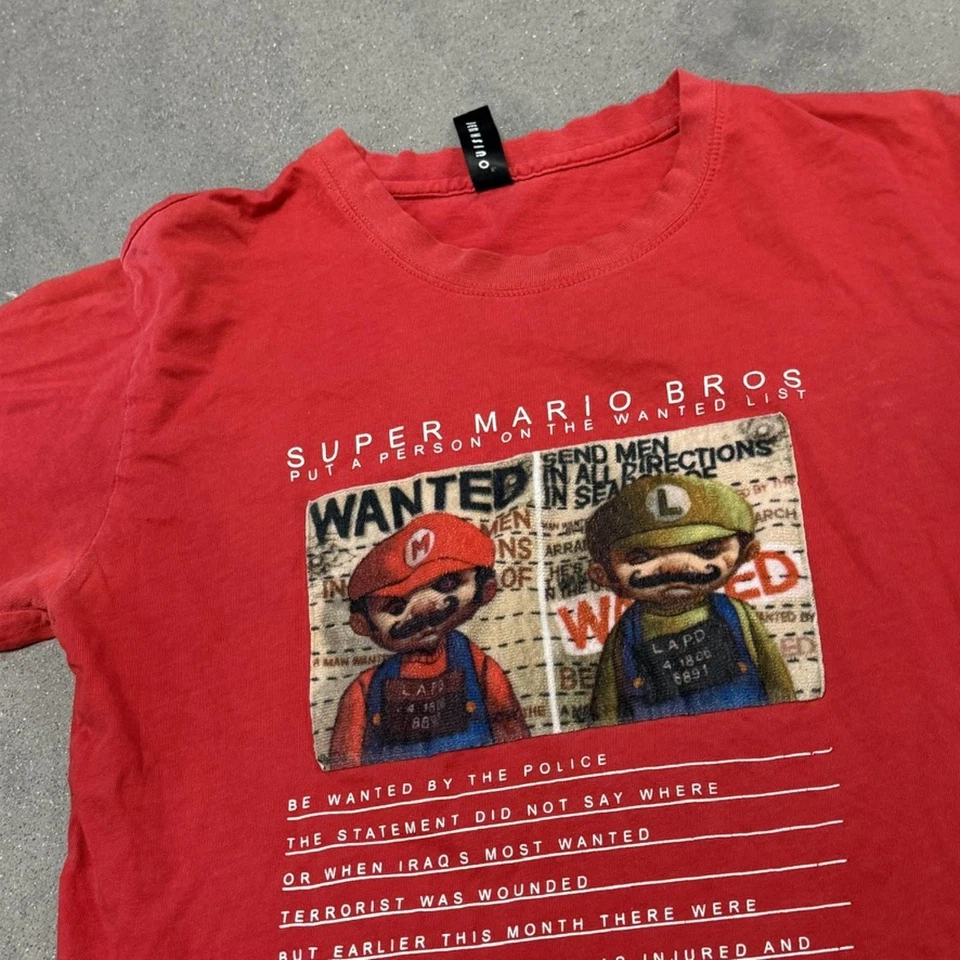 Camiseta Super Mario Bros Luigi Wanted Póster Parodia Roja M JEM HSINO 1993 Foto 2 de 4
