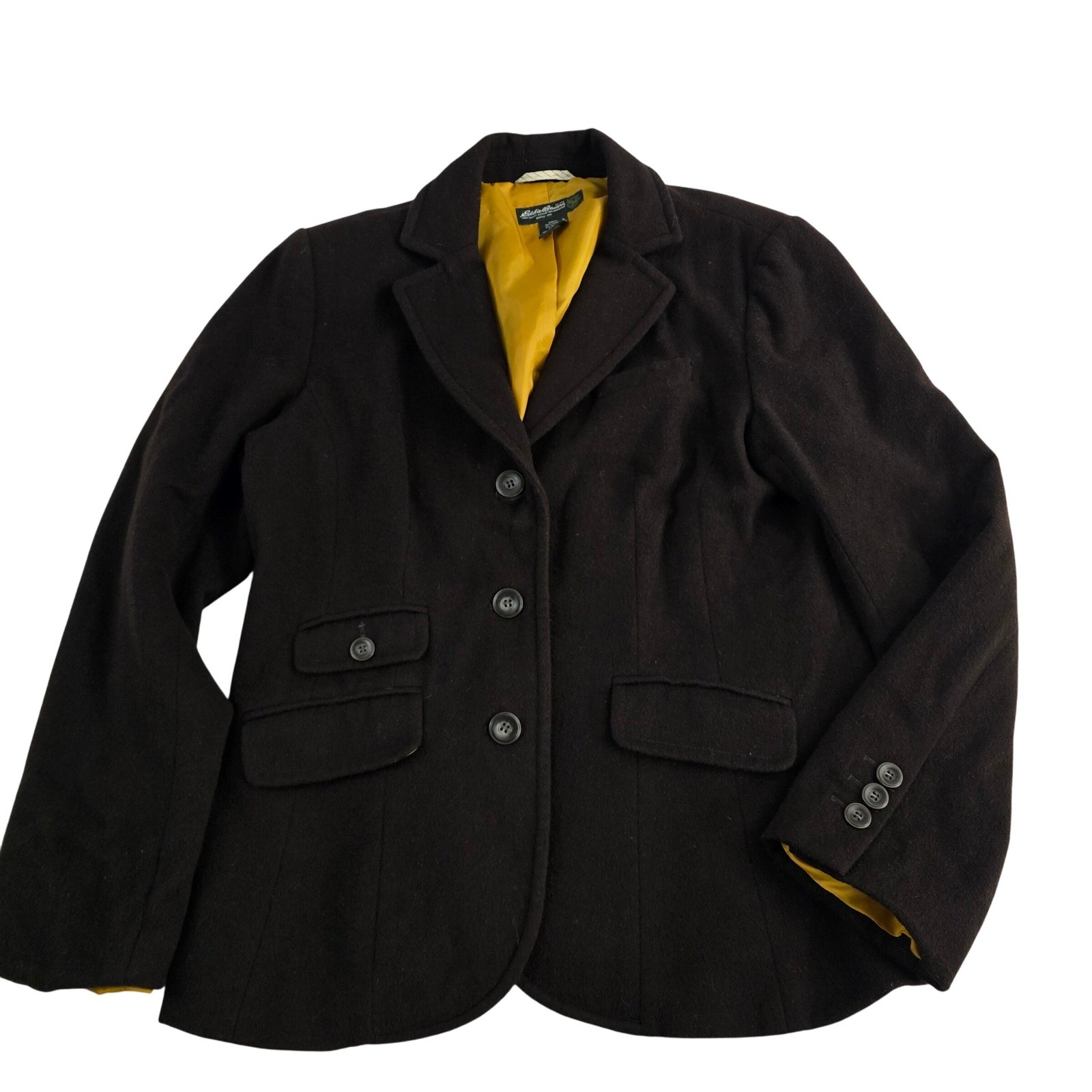 Eddie Bauer Wool Blend Blazer Jacket Womens Brown Gold Lined Business