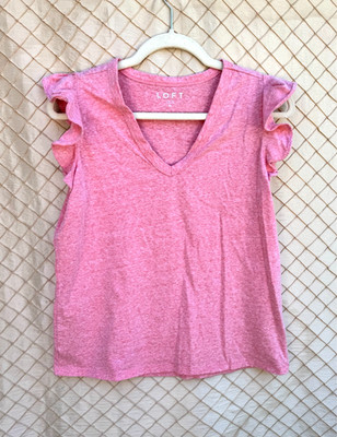 Loft Size M Women's Orange V-Neck Flutter Sleeve Pullover Sleeveless knit Top