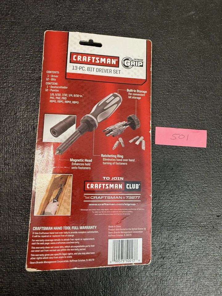 Sears Craftsman Extreme Grip Bit Driver Set 47227 NOS 13pc Screwdriver Soft Grip - Image 2 of 2