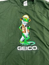 Vtg Geico Gecko Shirt Mens XL Green Graphic Tee Hanes safari Y2K Promo Insurance