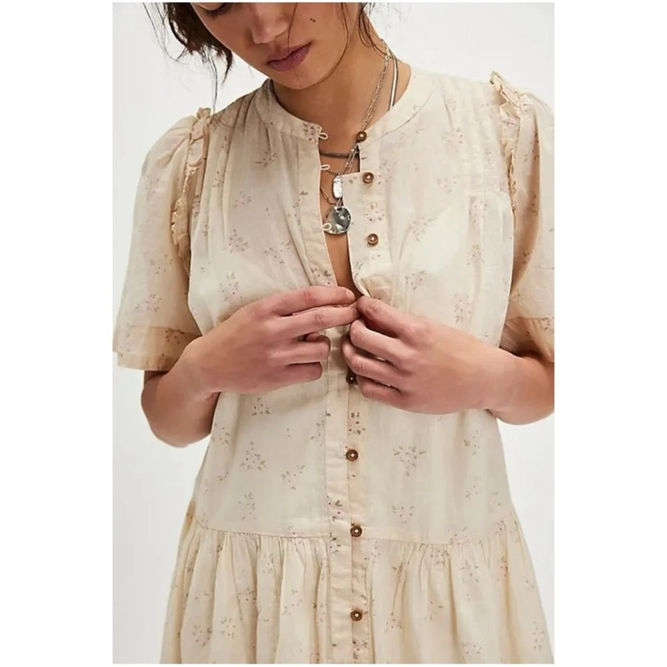 Free People Dainty Ethereal Cottage Bella Mae Midi Dress Vanilla Floral Size XL - Image 3 of 4
