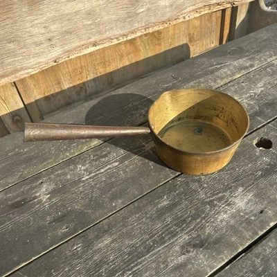 Vintage/Antique French Heavy Brass Saucepan/Jam Pan with Long Iron Handle - Image 1 of 4