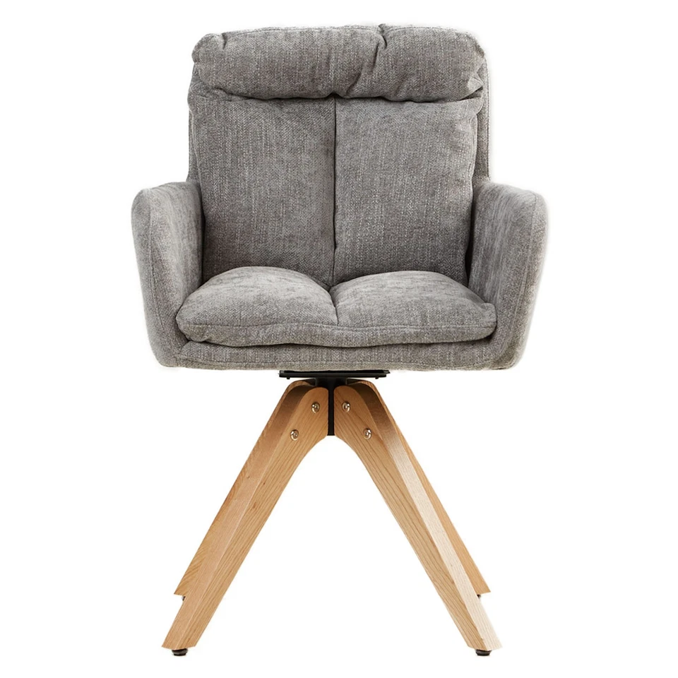 Chaise Salle à Manger Bois Bureau Bistrot 2 Fauteuils Pivotant Gris Homestyle4u - Photo 4/4