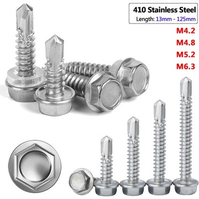 M4.2 - M6.3 Hex Washer Head Self Drilling / Tapping Roofing Screws Stainless 410