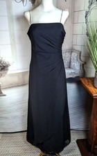 Joanie G Elegant Black Chiffon Layered Gown Formal Rhinestone Straps sz 6