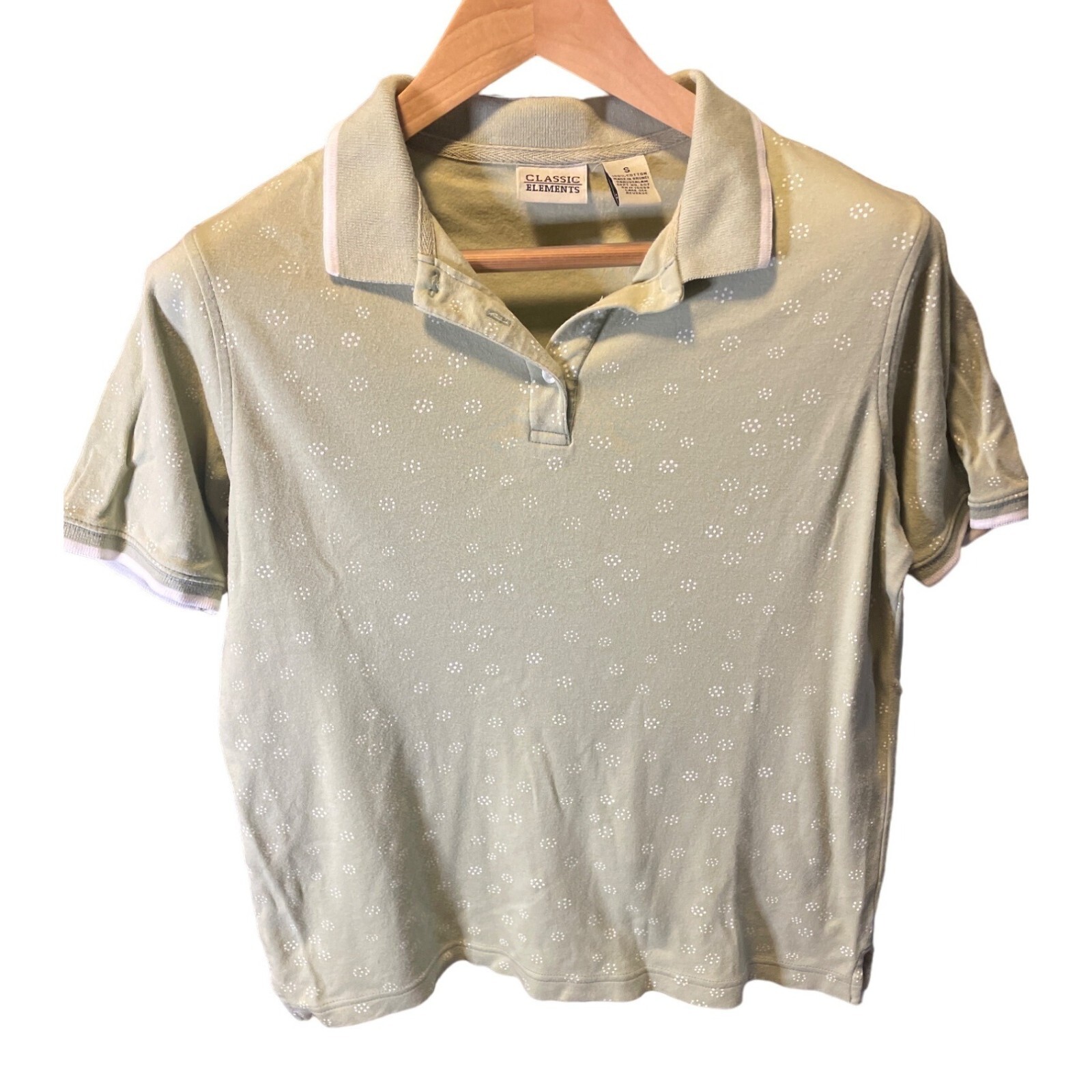 Classic Elements Light Green Patterned Short Slee… - image 1