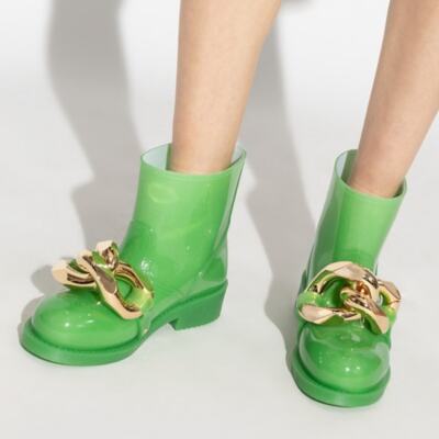 JW Anderson Chain Rain Boots Green Rubber Chunky Gold Ankle Sz 36 / 6