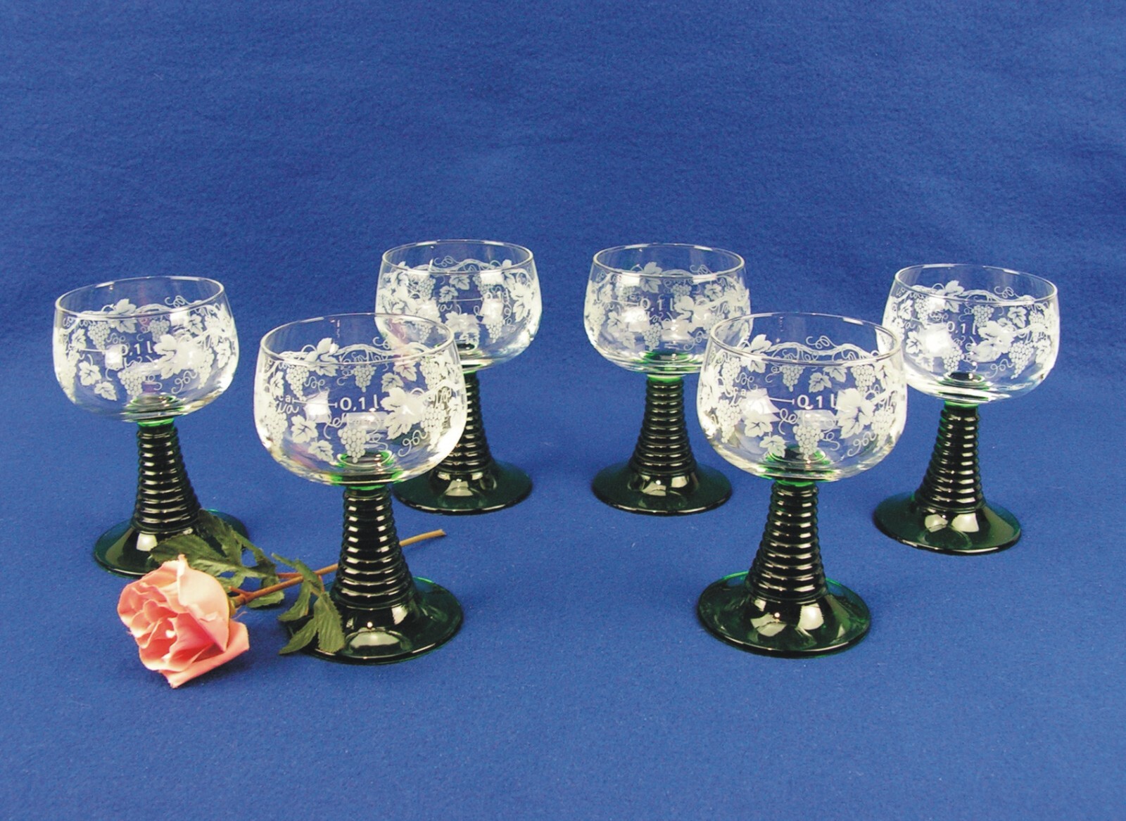 6 VCA Luminarc Römer Wein Gläser Weinlaub Motiv grüner Fuß mit Eichstrich (L01)