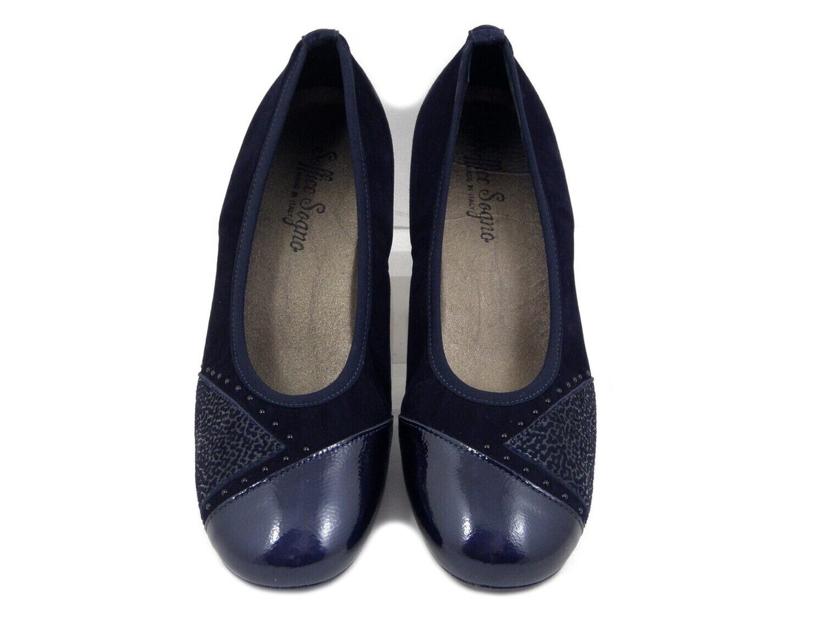 Scarpe Donna Decolte 37 Pelle Blu Plantare Estraibile Tacco Basso SOFFICE  SOGNO