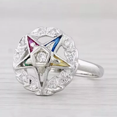 Eastern Star Lab Created Multi-Color Diamond 14K White Gold Finish Wedding Ring