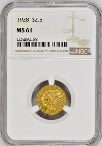 Details About 1928 Gold Coin 25 Indian Head Quarter Eagle Graded Ngc Ms61