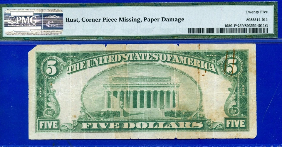 1928 $5 Federal Reserve Note PMG 25 rare 15 known Atlanta star Fr 1950-F* - Image 3 of 3