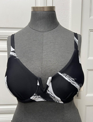 Raisins Curve Trendy Plus Size Byron Underwire Bikini Top Black/White MSRP  $50