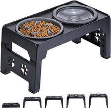 Elevated Dog Bowls - Height Adjustable Raised Slow Feeder w/ No Spill Water Bowl