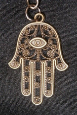 HAMSA HAND KEYCHAIN  Bronze Tone Metal Pendant Key Chain Evil Eye  NEW