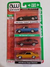 Auto World "DELUXE 4 PACK" Mustang Cougar El Camino T/A Firebird Target New 2022