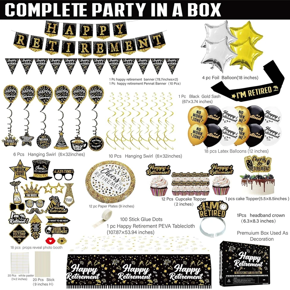 Gorgeous Black & Gold Retirement Celebration Decorations - 80 Count Essentials - Image 4 of 4