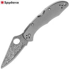 Spyderco Delica 4 Damascus VG10 Plain Blade Titanium Handles C11TIPD