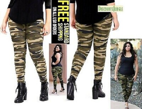 Green Camo Camouflage Soft Leggings 1X 