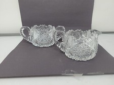 American Brilliant Period ABP Glass Creamer And Sugar Bowl Crystal Cut Pinwheel