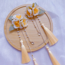 Hanfu Flower Hair Clips Long Tassel Headdress Edge Clip Hair Accessory