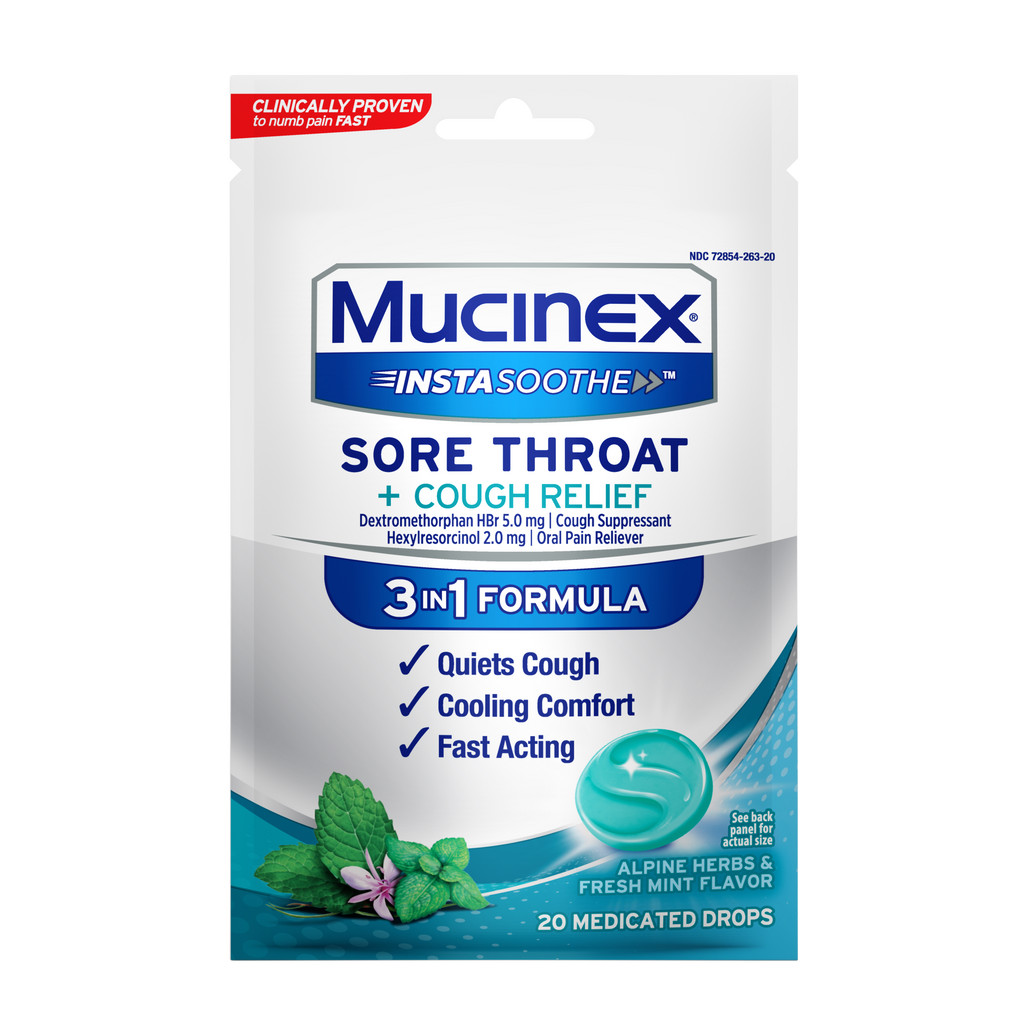 Mucinex InstaSoothe Sore Throat + Cough Relief Alpine Herbs & Mint 40 ct. - 2 pk