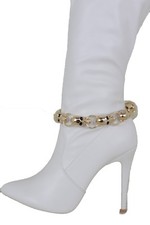 Women Gold Metal Chain Boot Bracelet Shoe Skulls Biker Strap Charm Motorcycle