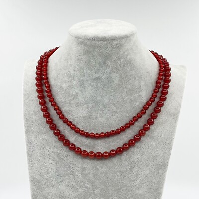 Red Agate Carnelian Beaded Necklace