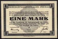 13420 - POW/KGL-Lager: NOTGELD ZWICKAU, Kriegsgefangenenlager, 1 Mark, 01.01.1