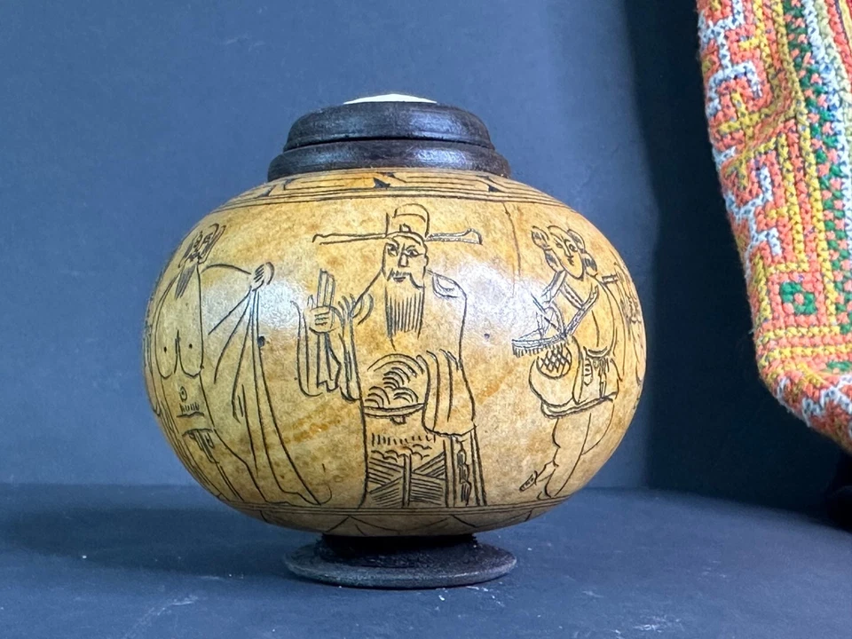 Old Chinese Cricket Holder with Carved Figures …beautiful collection and display - image 2 of 4