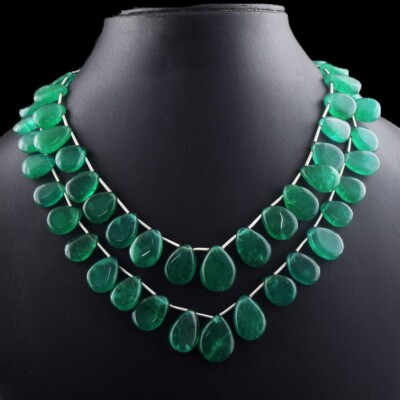 2 Strang grüner Onyx 517,00 kt wunderschöne Perlen Schmuck Halskette VK 32 E638
