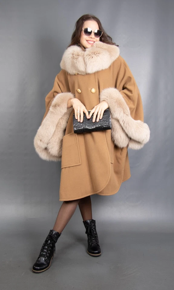 16595 NEW GLAMOROUS WOOL CASHMERE SWINGER CAPE BLUE FOX BEAUTIFUL SIZE 3XL-6XL - Image 4 of 4