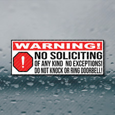 WARNING No Soliciting sticker window vinyl label decal home knocking notice 8X3