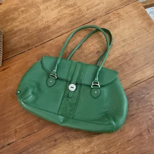 Cole Haan Village Pebbled Leather Handbag Grass Green Silver Buckle