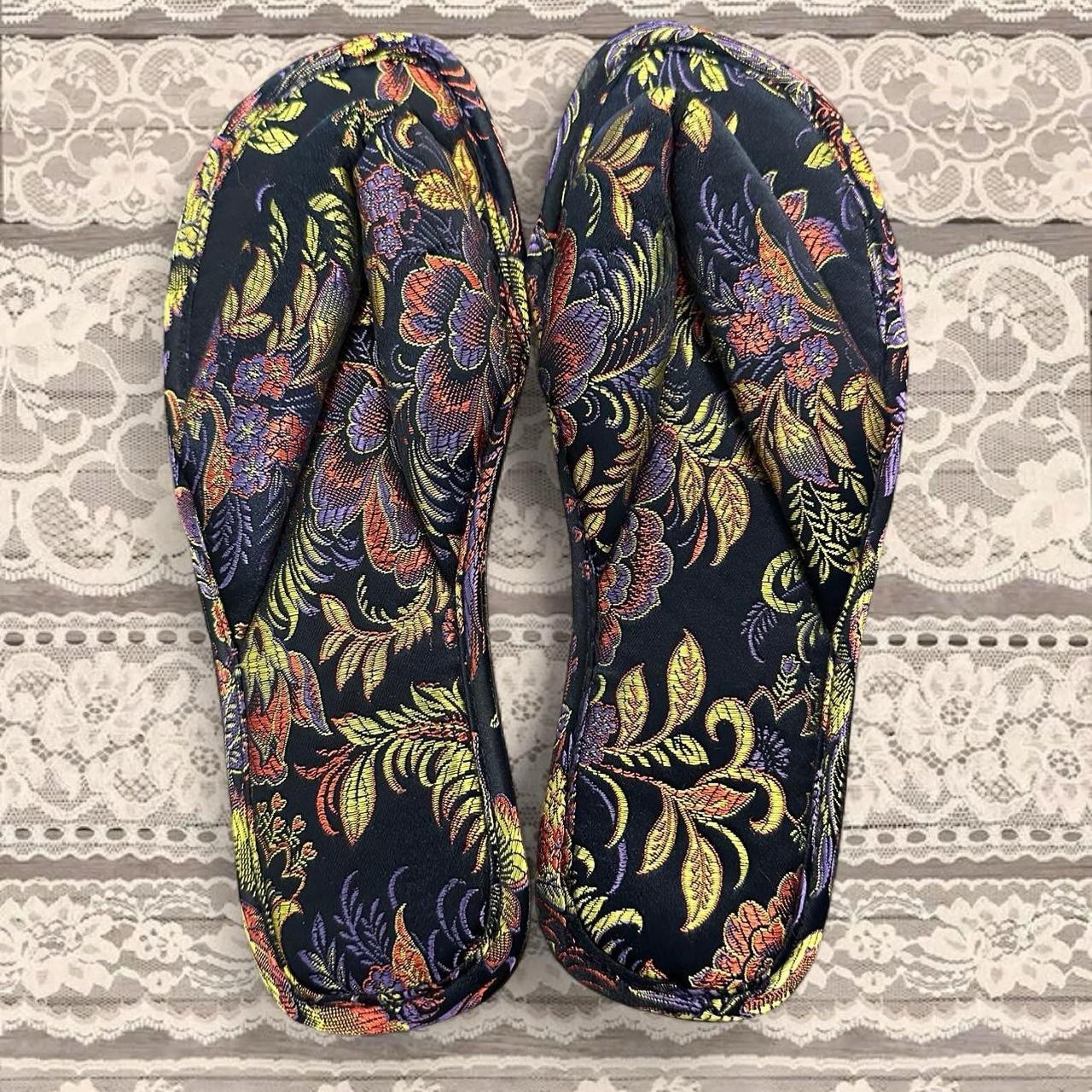 PANTOFOLA D’ORO CicciaBella Ciabatte nere in broccato floreale taglia S (5 6)