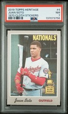 2019 TOPPS HERITAGE 1970 CLOTH STICKERS #4 JUAN SOTO PSA 7