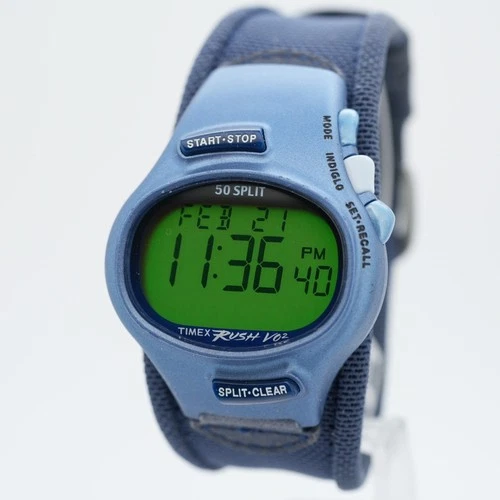 Vintage Timex Rush VO2 50 Split Digital Watch Indiglo Blue Running