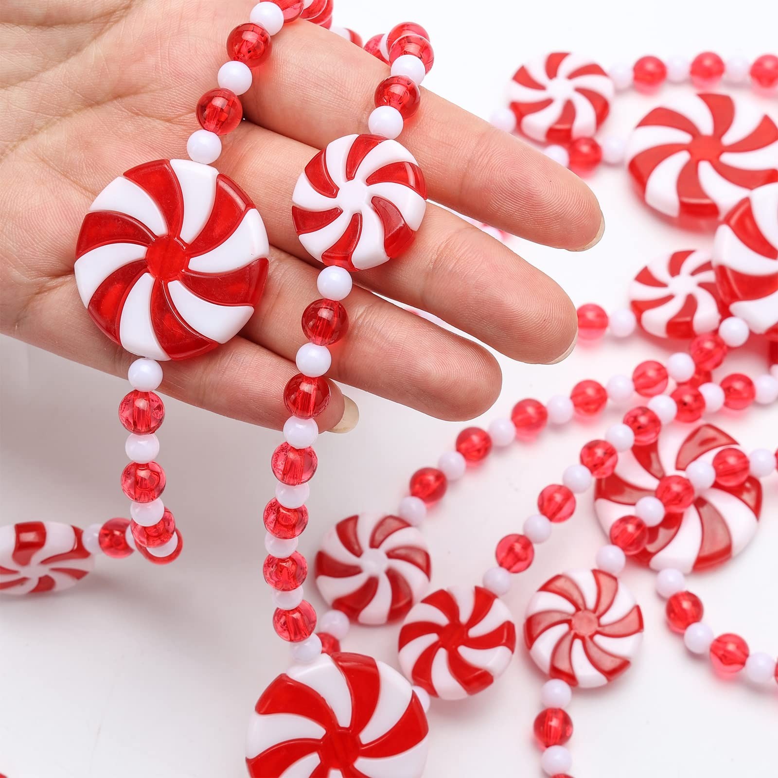 48 feet Christmas Candy Garland Plastic Bead Garland Xmas Holiday Candy Cane ...