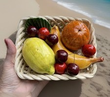 Vintage Bassano Italy Ceramic Fruits Lattice Basket Red Cherries Banana Orange