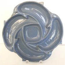 Dolphin Veggie Chip and Dip Server Tom Chamberlain Studio Art Pottery Blue