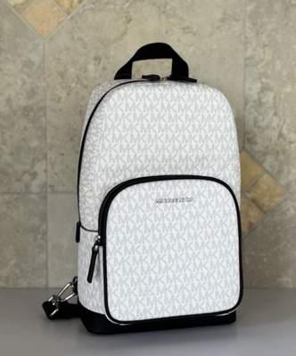 【未使用】MICHAEL KORS バッグパック 白 リュック 通勤 MK柄 Michael Kors Cooper Commuter Sling Pack Backpack MK Bright White