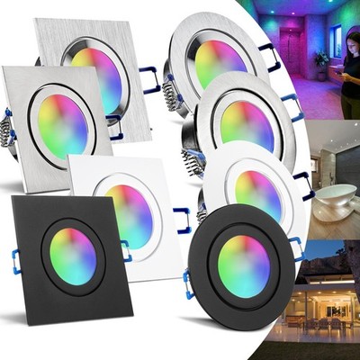 LED Bad Einbaustrahler RGB WiFi 230V 5W flach Spots Set Decken Leuchte IP44 MARE