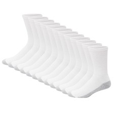 Mens Double Tough Socks, 12-pair Pack Crew Socks, White/Grey Foot Bottom, 6-12