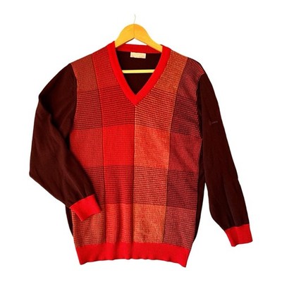 Plaid Italian Wool Knit Sweater Siren Red Medium Academia Preppy Holiday Goth