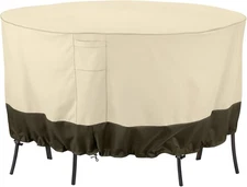 SunPatio Waterproof Outdoor Furniture Covers Round-72DIA x 28H, Beige & Olive 