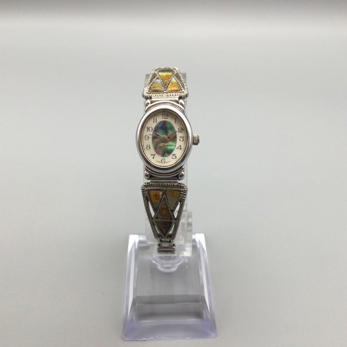 Embassy Watch Women 18mm Silver Tone Stretch Band Abalone  display picture 3