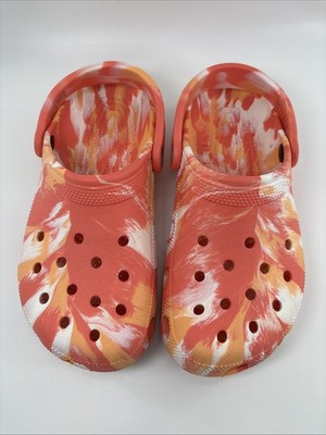 CROCKS CLASSIC M7 W9  MARBLE TYE DYE ORANGE WHITE SLIP ON  HIPPIE SANDAL SHOE