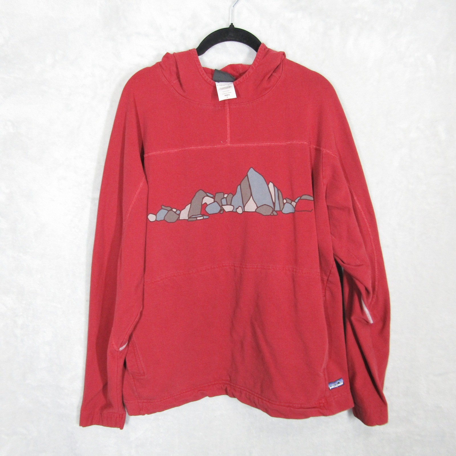 Patagonia Hoodie Men's Size Large Organic Cotton Graphic Mountain Pullover Red