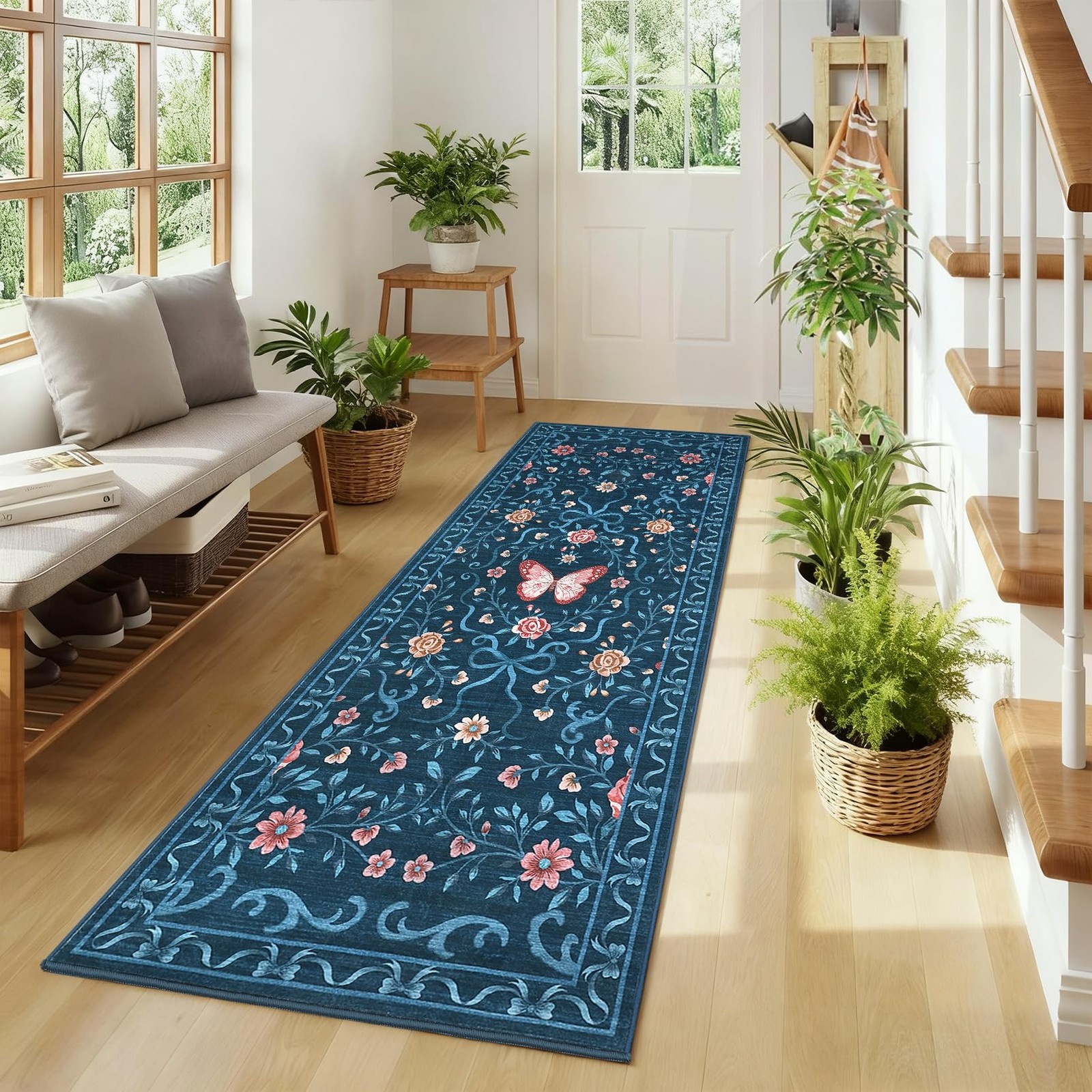 Washable Runner Rug 2x6 Non Slip Hallway Runners Stain Resistant Low Pile Flo...